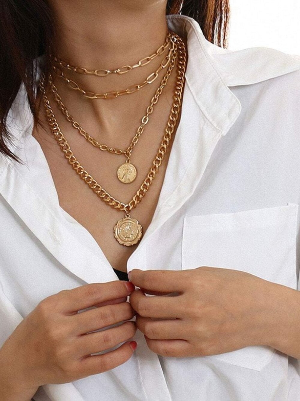 Punk Chain Chunky Necklaces for women Multilayer Collar Necklace Gold - Picture 2 of 7